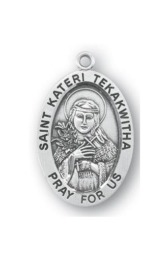 Sterling Silver Oval Shaped Saint Kateri Tekakwitha Medal