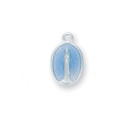 1/2-inch Sterling Silver Oval Blue Enamel Miraculous Medal with 13-inch Chain