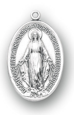 1 1/8-inch Sterling Silver Oval Miraculous Medal with 24-inch Chain