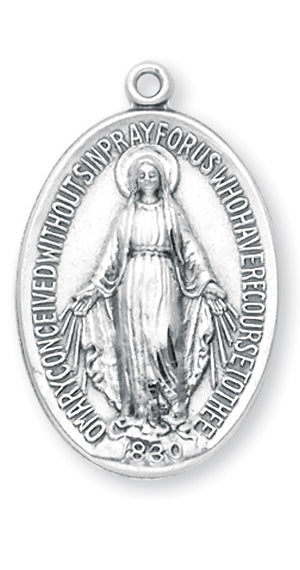1 1/2-inch Sterling Silver Oval Miraculous Medal with 27-inch Chain