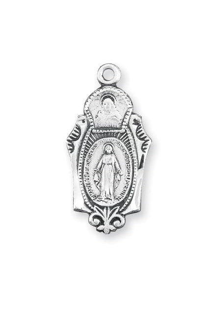 7/8-inch Sterling Silver Miraculous and Scapular Medal with 18-inch Chain