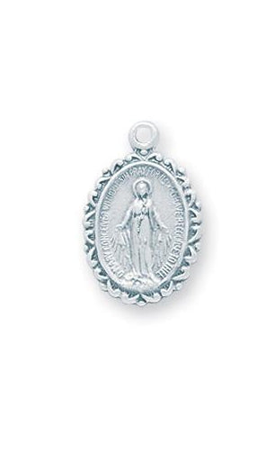 5/8-inch Sterling Silver Oval Miraculous Medal with 13-inch Chain