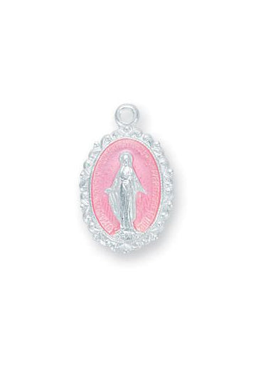 Sterling Silver Oval Pink Enameled Miraculous Medal