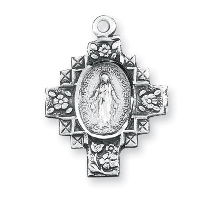 15/16-inch Sterling Silver Miraculous Medal with 18-inch Chain