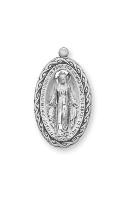 1 1/16-inch Sterling Silver Oval Miraculous Medal with 18-inch Chain