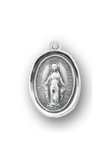 7/8-inch Sterling Silver Oval Miraculous Medal with 18-inch Chain