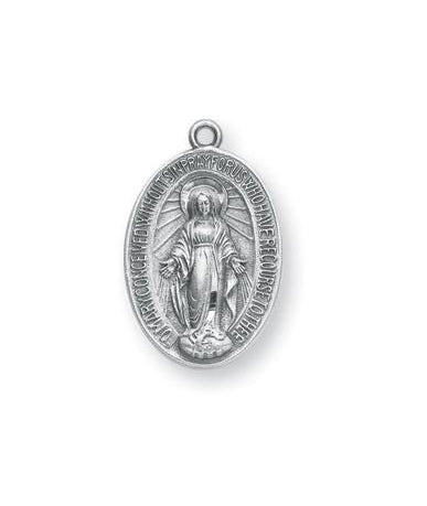 3/8-inch Sterling Silver Oval Miraculous Medal with 18-inch Chain