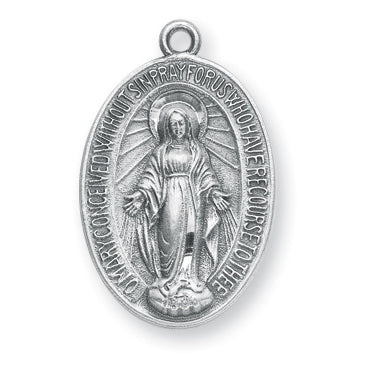 1 1/16-inch Sterling Silver Oval Miraculous Medal with 24-inch Chain