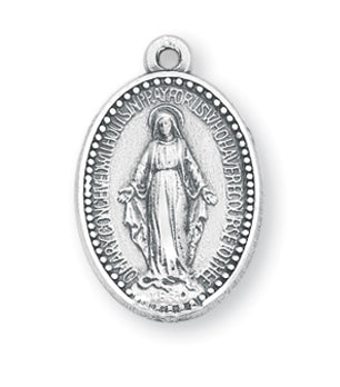 7/8-inch Sterling Silver Oval Miraculous Medal with 18-inch Chain