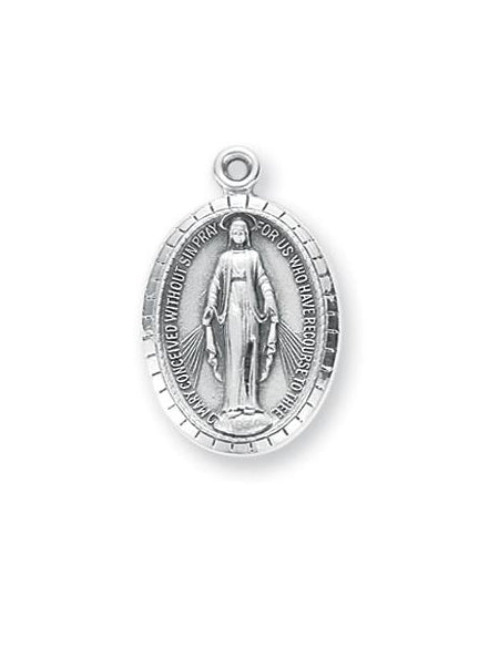 15/16-inch Sterling Silver Oval Miraculous Medal with 18-inch Chain