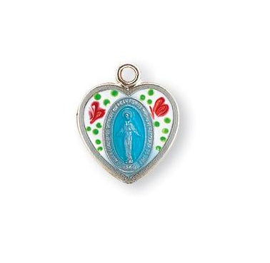 Sterling Silver Heart Shaped Enamled Miraculous Medal