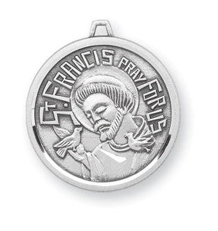 15/16-inch Round Sterling Silver Saint Francis Medal with 18-inch Chain