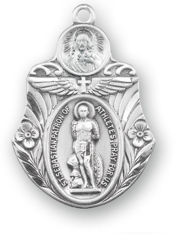 Sterling Silver Badge Shaped Saint Sebastian Medal