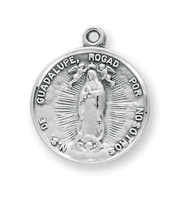 15/16-inch Round Sterling Silver Our Lady of Guadalupe Medal with 18-inch Chain