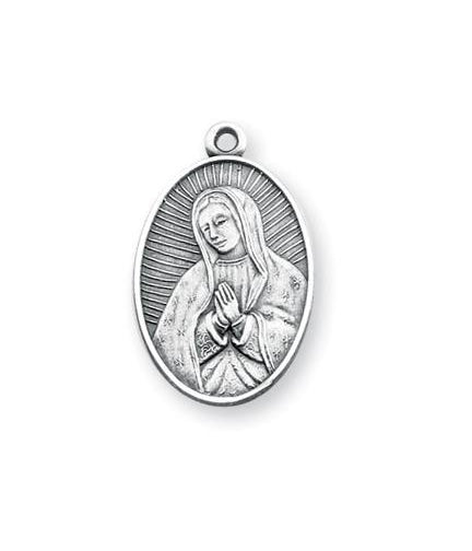 13/16-inch Oval Sterling Silver Our Lady of Guadalupe Medal with 18-inch Chain