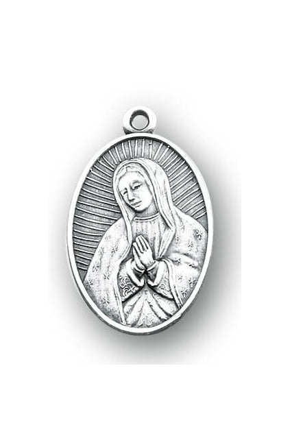 1-inch Round Sterling Silver Our Lady of Guadalupe Medal with 18-inch Chain