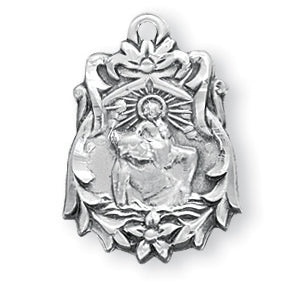 Sterling Silver Floral Bordered Saint Christopher Medal