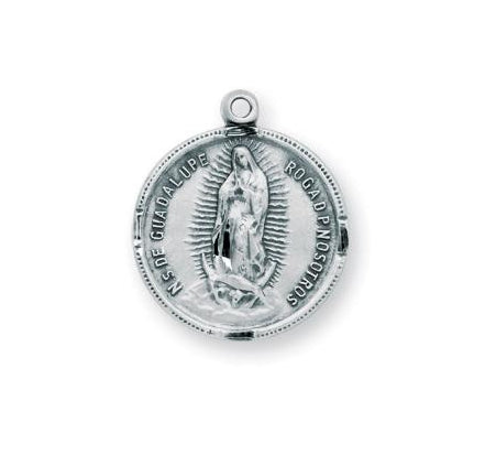3/4-inch Round Sterling Silver Our Lady of Guadalupe Medal with 18-inch Chain