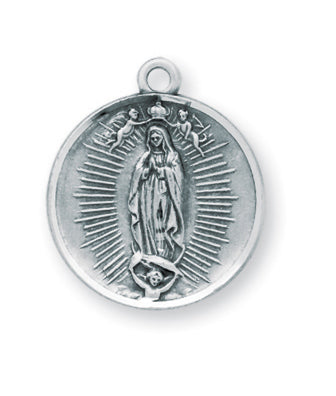 13/16-inch Round Sterling Silver Our Lady of Guadalupe Medal with 18-inch Chain