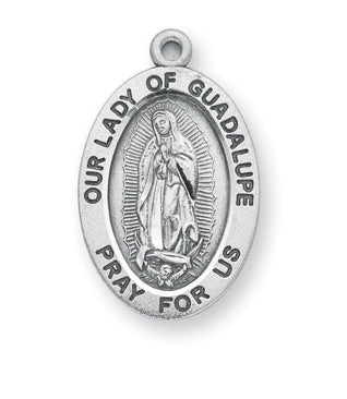 7/8-inch Oval Sterling Silver Our Lady of Guadalupe Medal with 18-inch Chain