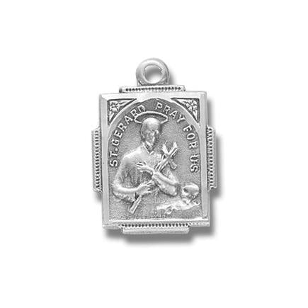 3/4-inch Square Sterling Silver Saint Gerard Medal with 18-inch Chain