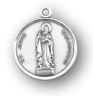 7/8-inch Round Sterling Silver Saint Jude Medal with 20-inch Chain