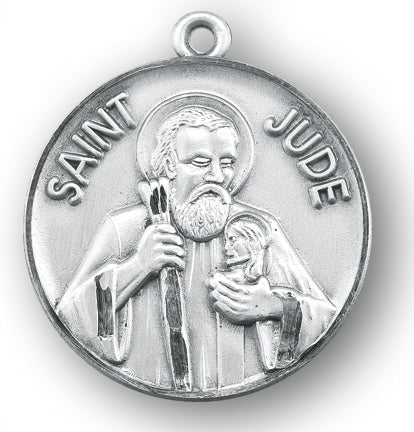 1 1/8-inch Round Sterling Silver Saint Jude Medal with 24-inch Chain