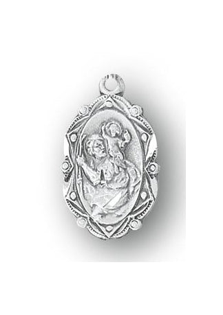 Sterling Silver Fancy Oval Saint Christopher Medal