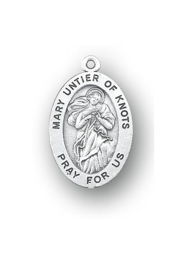 7/8-inch Sterling Silver Mary Untier of Knots Medal with 18-inch Chain