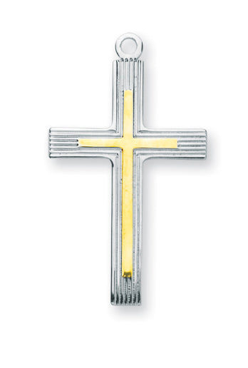1 1/4-inch Tutone Sterling Silver Cross with 24-inch Chain