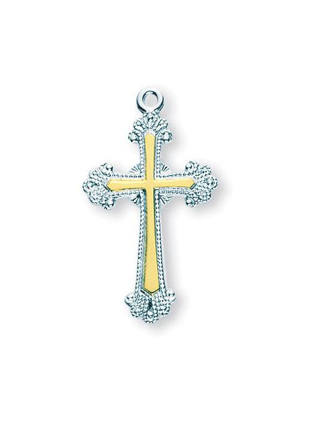 1 1/8-inch Tutone Sterling Silver Cross with 18-inch Chain