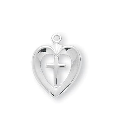 3/4-inch Sterling Silver Cross in Heart with 18-inch Chain