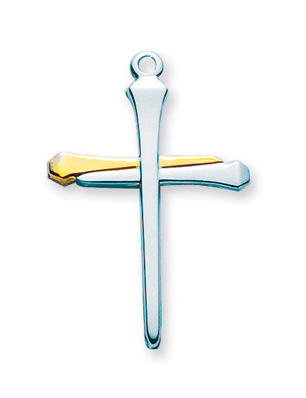 1 3/8-inch Tutone Sterling Silver Nail Cross with 24-inch Chain