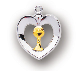 3/4-inch Tutone Sterling Silver Heart with Chalice 18-inch Chain