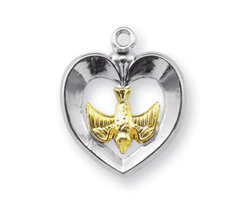 3/4-inch Sterling Silver Heart with Holy Spirit 18-inch Chain