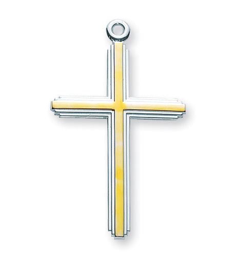1 1/2-inch Tutone Sterling Silver Cross with 20-inch Chain