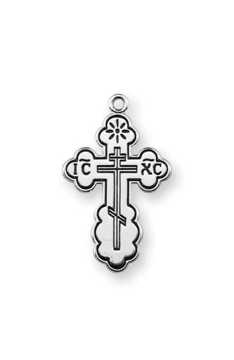 7/8-inch Sterling Silver Byzantine Cross with Black Enamel 18-inch Chain