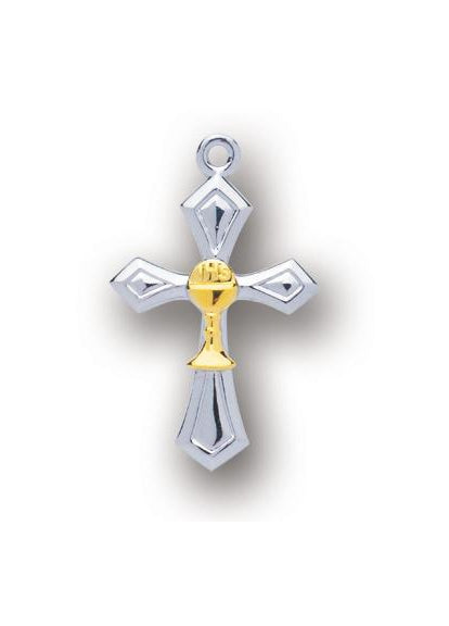 1-inch Tutone Sterling Silver Cross with Chalice 18-inch Chain