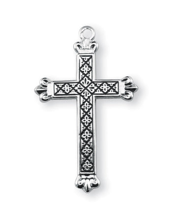 1 3/16-inch Sterling Silver Cross with Black Enamel 18-inch Chain