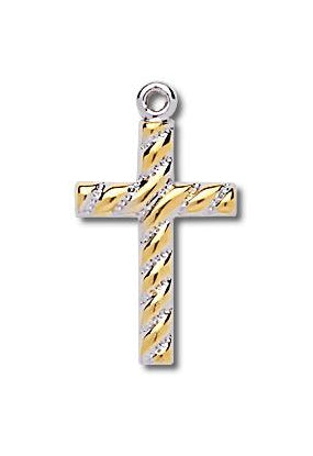 7/8-inch Tutone Sterling Silver Cross with 18-inch Chain