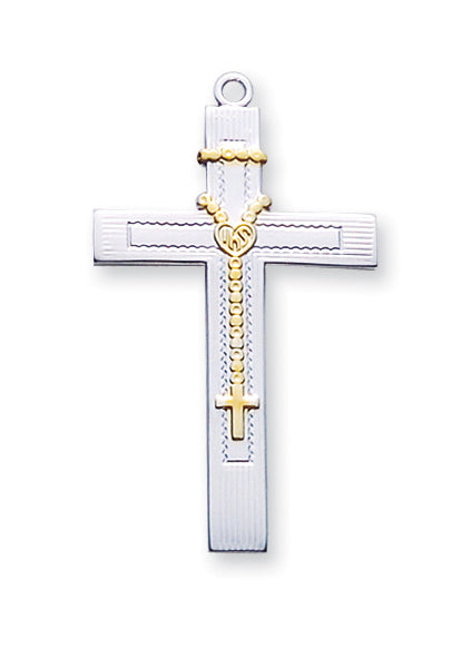 1 1/2-inch Tutone Sterling Silver Rosary Cross with 18-inch Chain