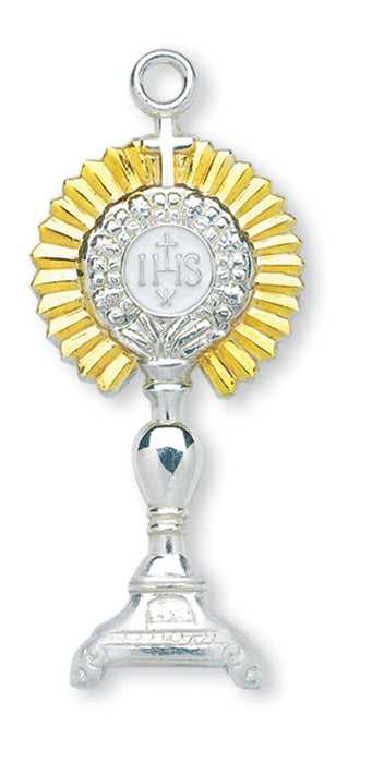 1 7/8-inch Tutone Sterling Silver Monstrance Pendant with 24-inch Chain