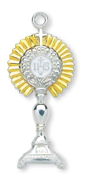 1 7/8-inch Tutone Sterling Silver Monstrance Pendant with 24-inch Chain