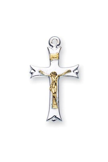 1-inch Tutone Sterling Silver Crucifix with 18-inch Chain