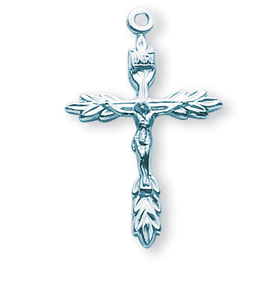 1 1/8-inch Sterling Silver Wheat Crucifix with 18-inch Chain