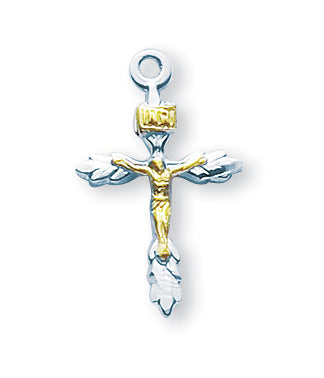 3/4-inch Tutone Sterling Silver Wheat Crucifix with 18-inch Chain