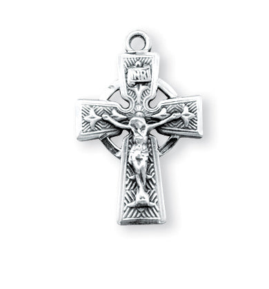 15/16-inch Sterling Silver Celtic Crucifix with 18-inch Chain