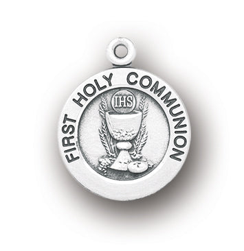 13/16-inch Round Sterling Silver First Holy Communion Medal