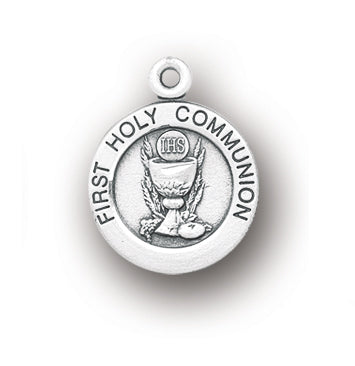 3/4-inch Round Sterling Silver First Holy Communion Medal