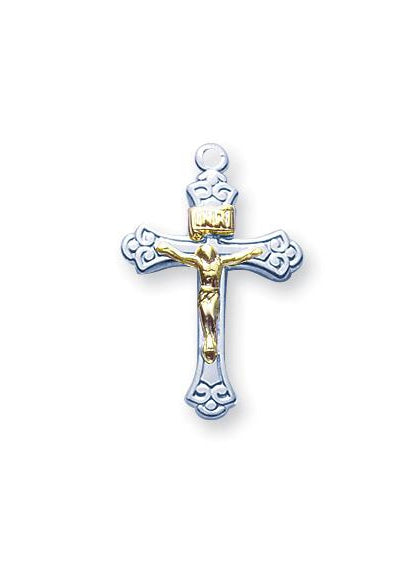 3/4-inch Tutone Sterling Silver Crucifix with 18-inch Chain